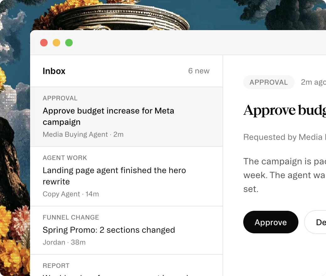 Inbox of agent approvals and updates