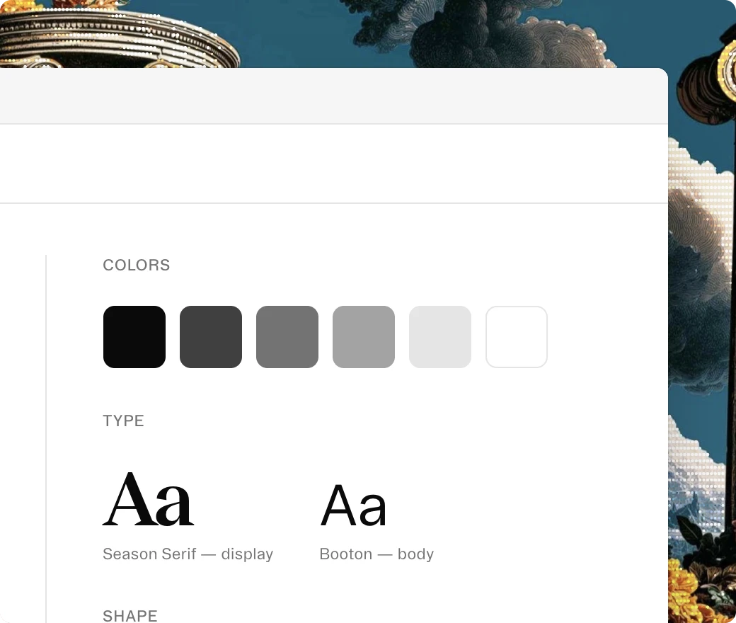 Brand settings with colors and type